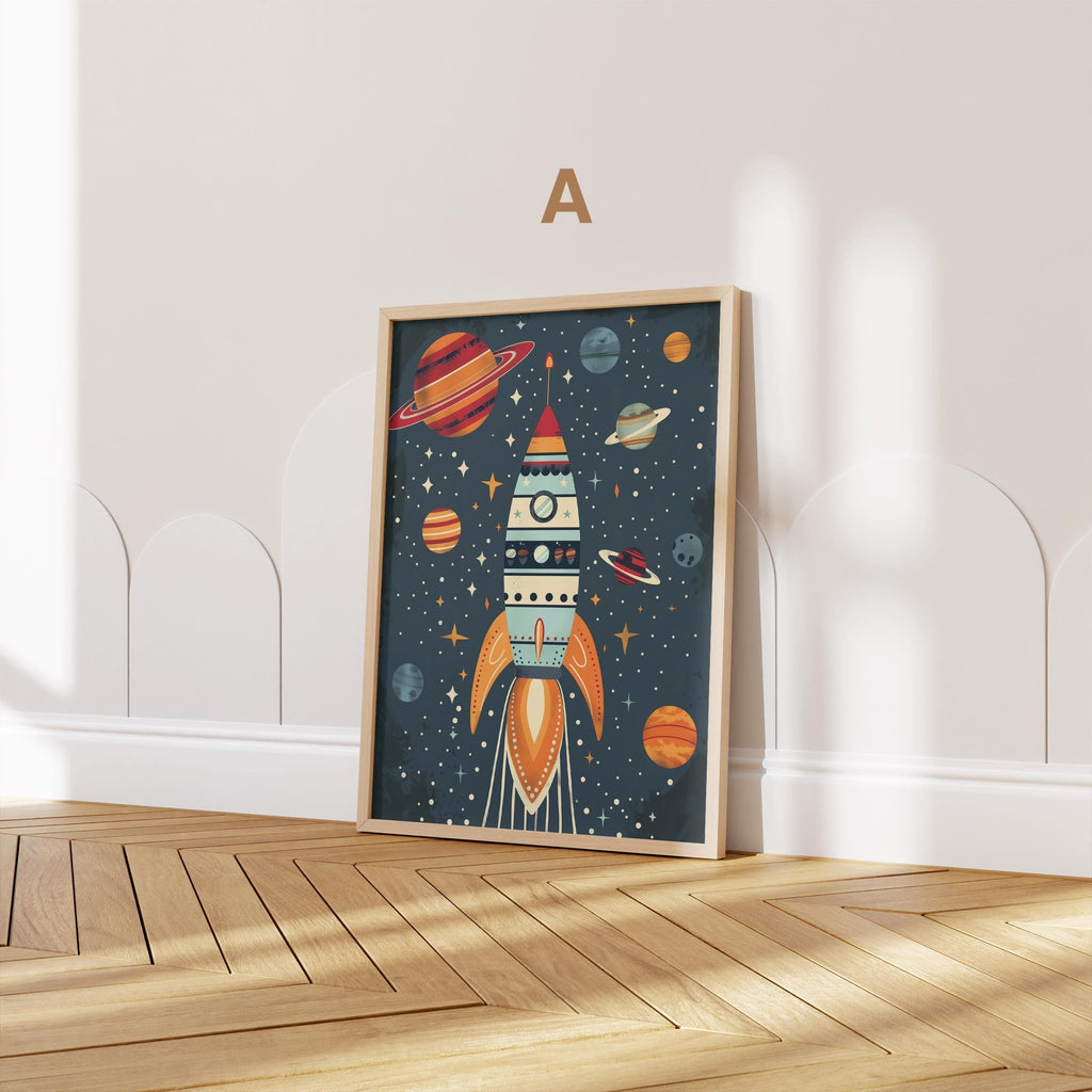 Astronaut Poster Kinderzimmer · Geschenkidee für Kinder · Kinderzimmer Deko  · Weltraum Rakete & Planeten · Deko Print ohne Rahmen-2
